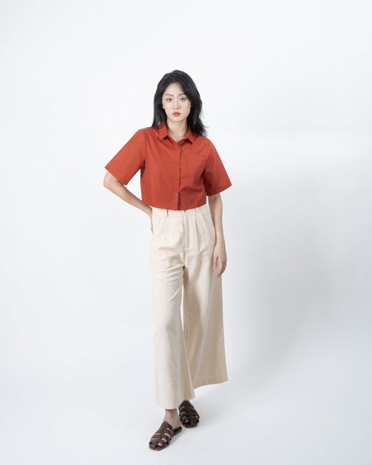 Short Sleeve Pocket Crop Shirt (Rust)