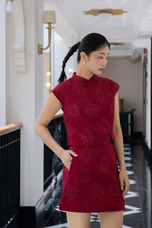 Floral Rouge A-Line Skirt (Red)