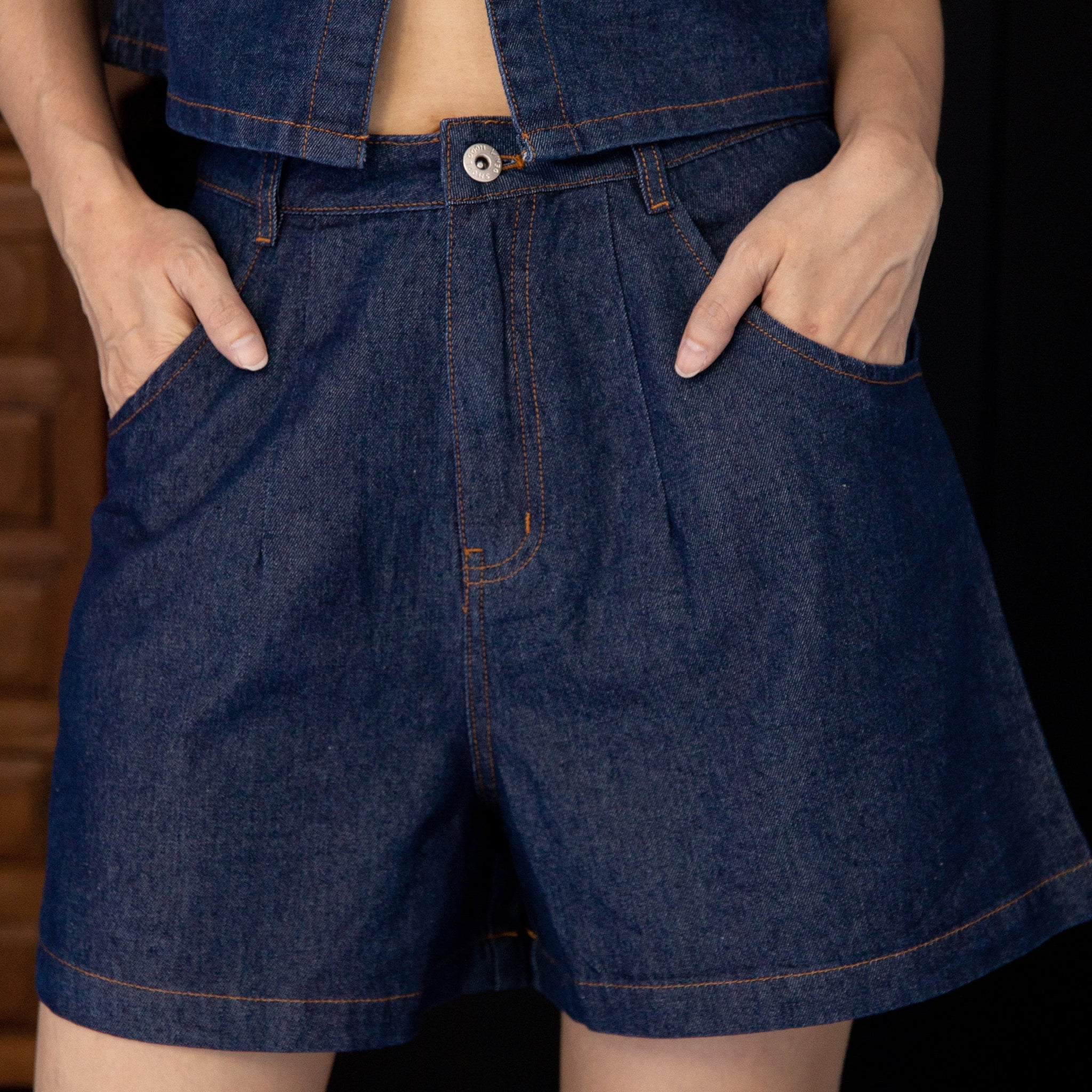 High Waist A Line Denim Shorts (Denim)