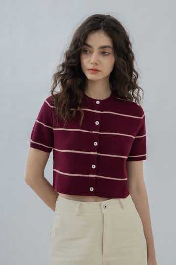Short Sleeve Stripes Knit Top (Red Stripes)