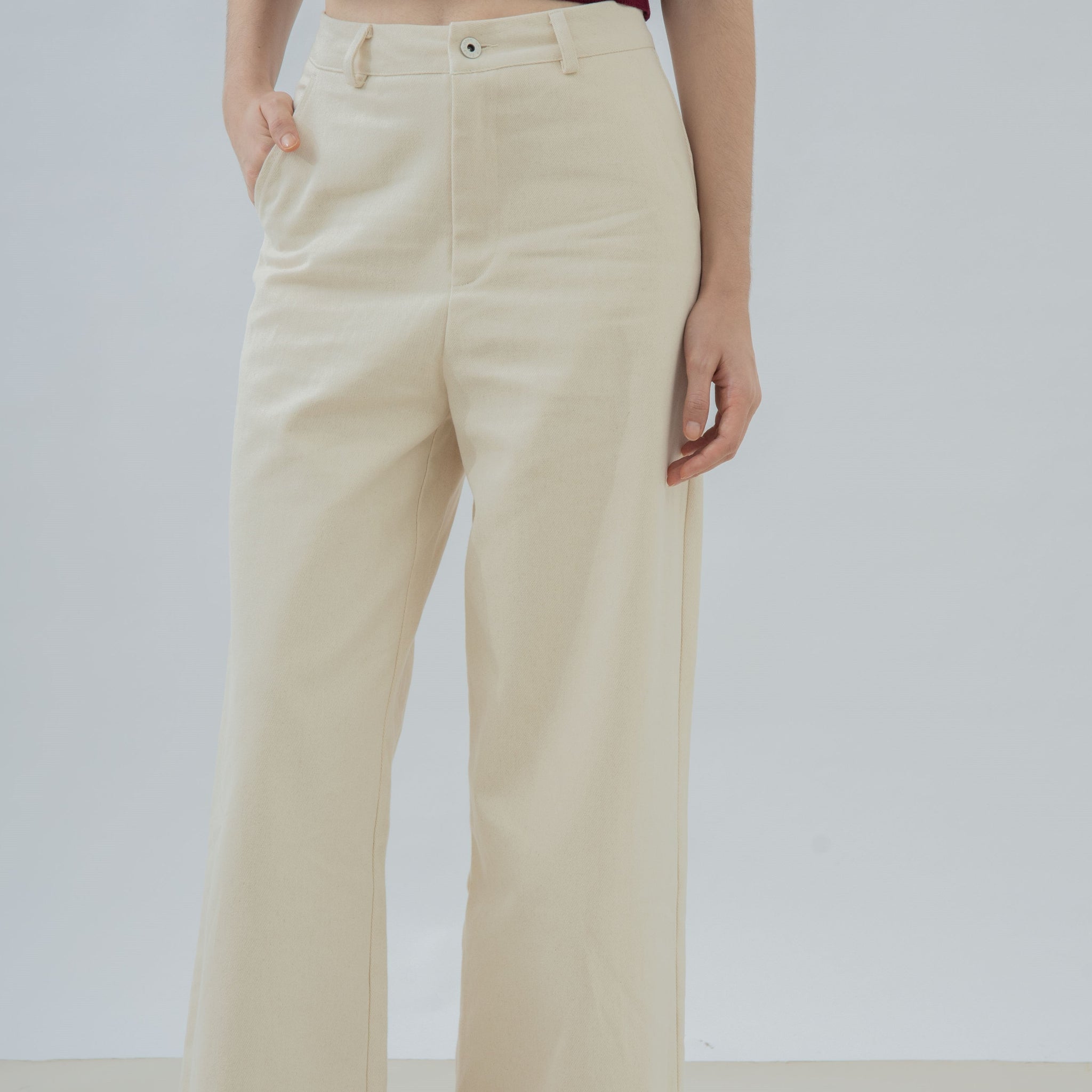 Britney Cotton High Waist Pants (Beige)