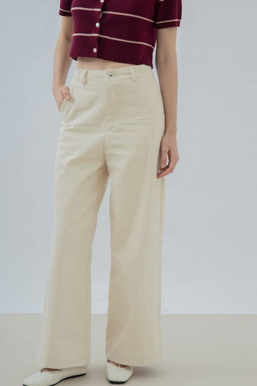 Britney Cotton High Waist Pants (Beige)