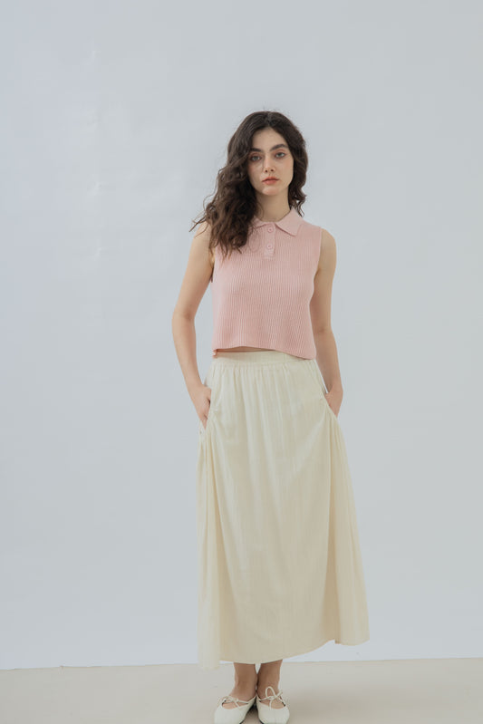 Pocket Detail Elastic Flare Skirt (Beige)