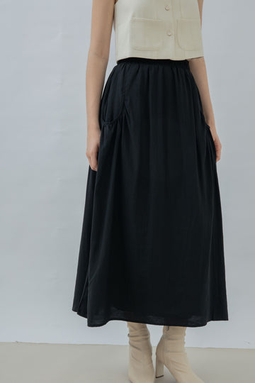 Pocket Detail Elastic Flare Skirt (Black)