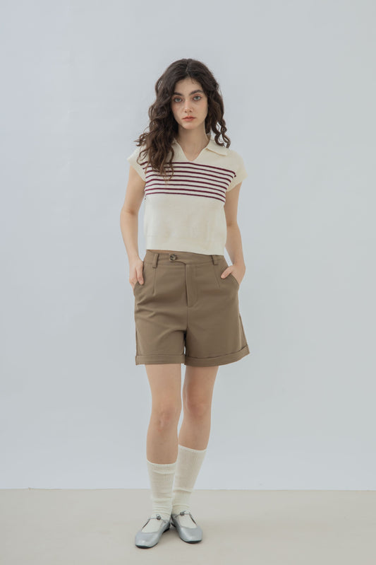 Eco Collar Knit Top (Maroon)