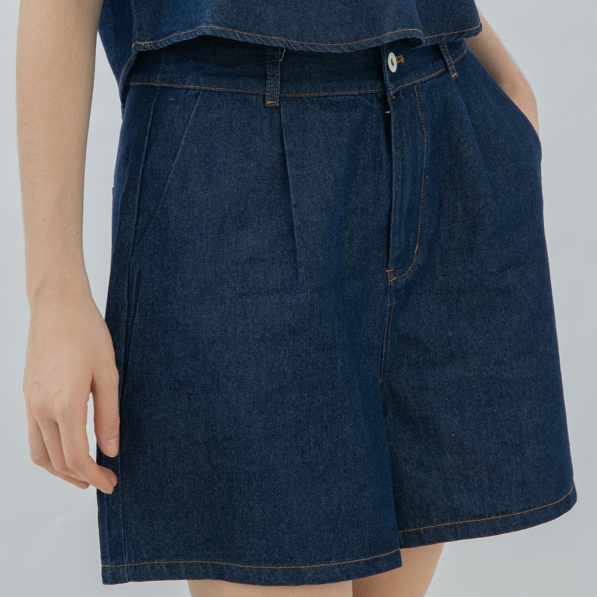Kayla High Waist Denim A Line Shorts (Denim)