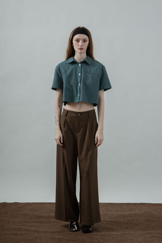 Classic High Waist Straight Cut Trousers (Dark Brown)