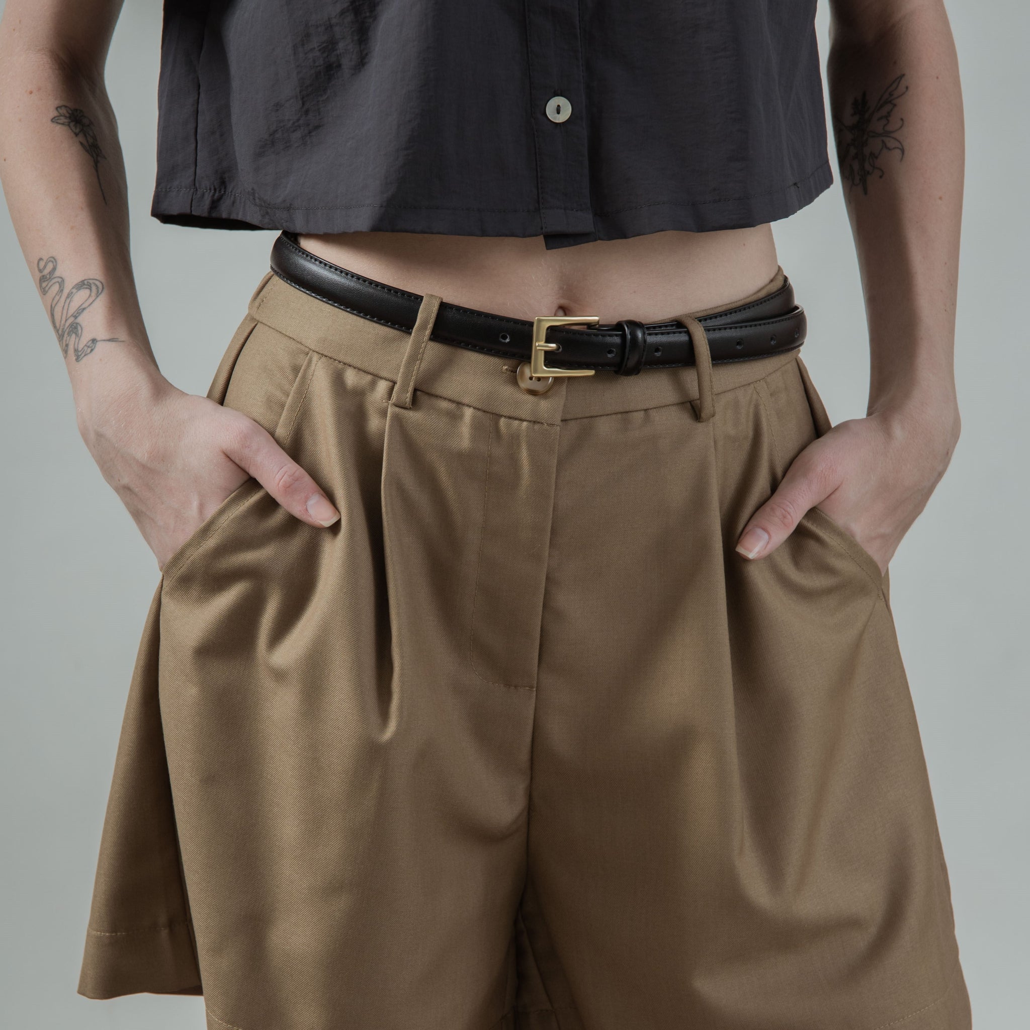 High Waist Elastic Tailored Shorts (Khaki Brown)
