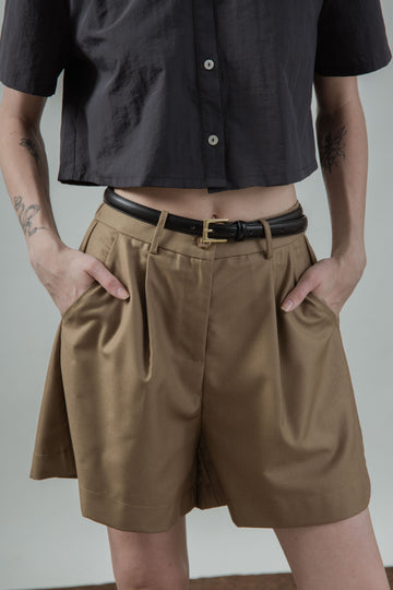 High Waist Elastic Tailored Shorts (Khaki Brown)