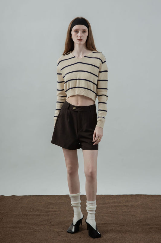 Striped Collar Long Sleeve Top (Black Stripes)