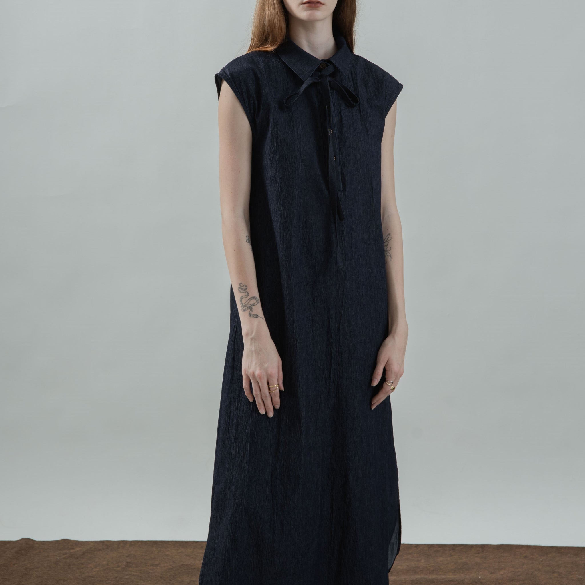 Collared Dolman Sleeve Denim Dress (Denim)