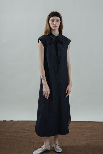 Collared Dolman Sleeve Denim Dress (Denim)