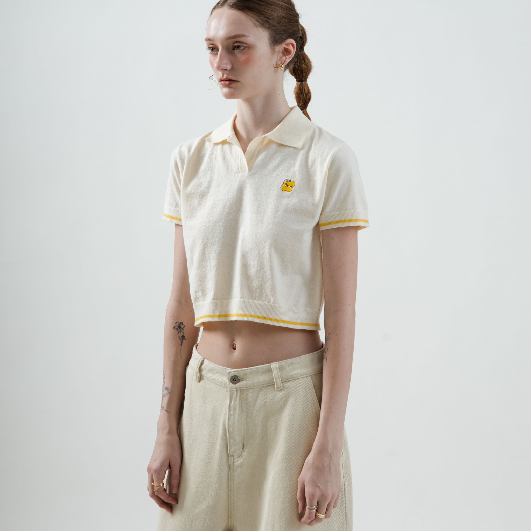 Lemon-LU Collared Knit Top (Cream)