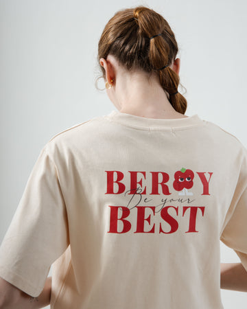 LULU Berry Best Embroidery Graphic Tee (Beige)