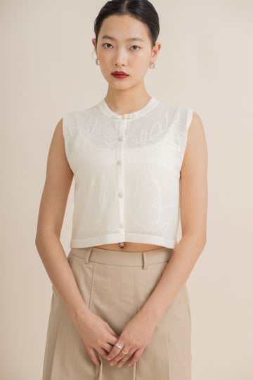 Crochet Floral Knit Vest (Beige)