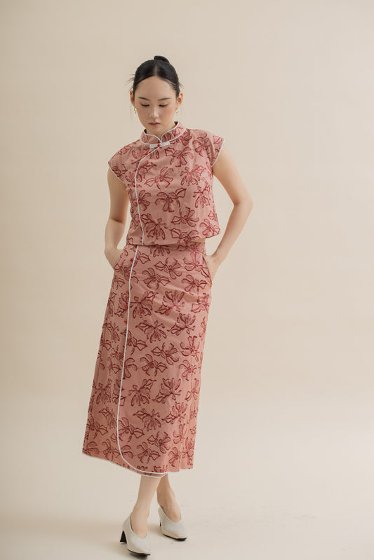 LingHua Embroidery Cheongsam Cap Sleeve Top (Pink)
