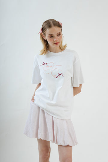 LULU Spring Club Ribbon Embroidery Tee (White)