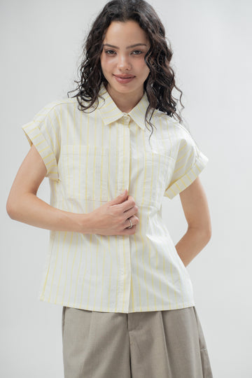 Lana Stripes Folded Short Sleeve Shirt (Yellow Stripes)
