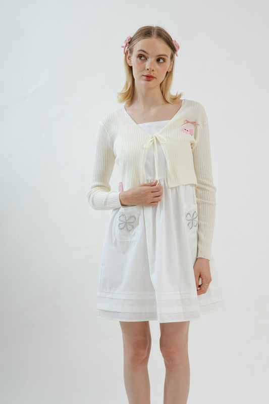 LULU Ribbon Front-Tie Cardigan (Beige)