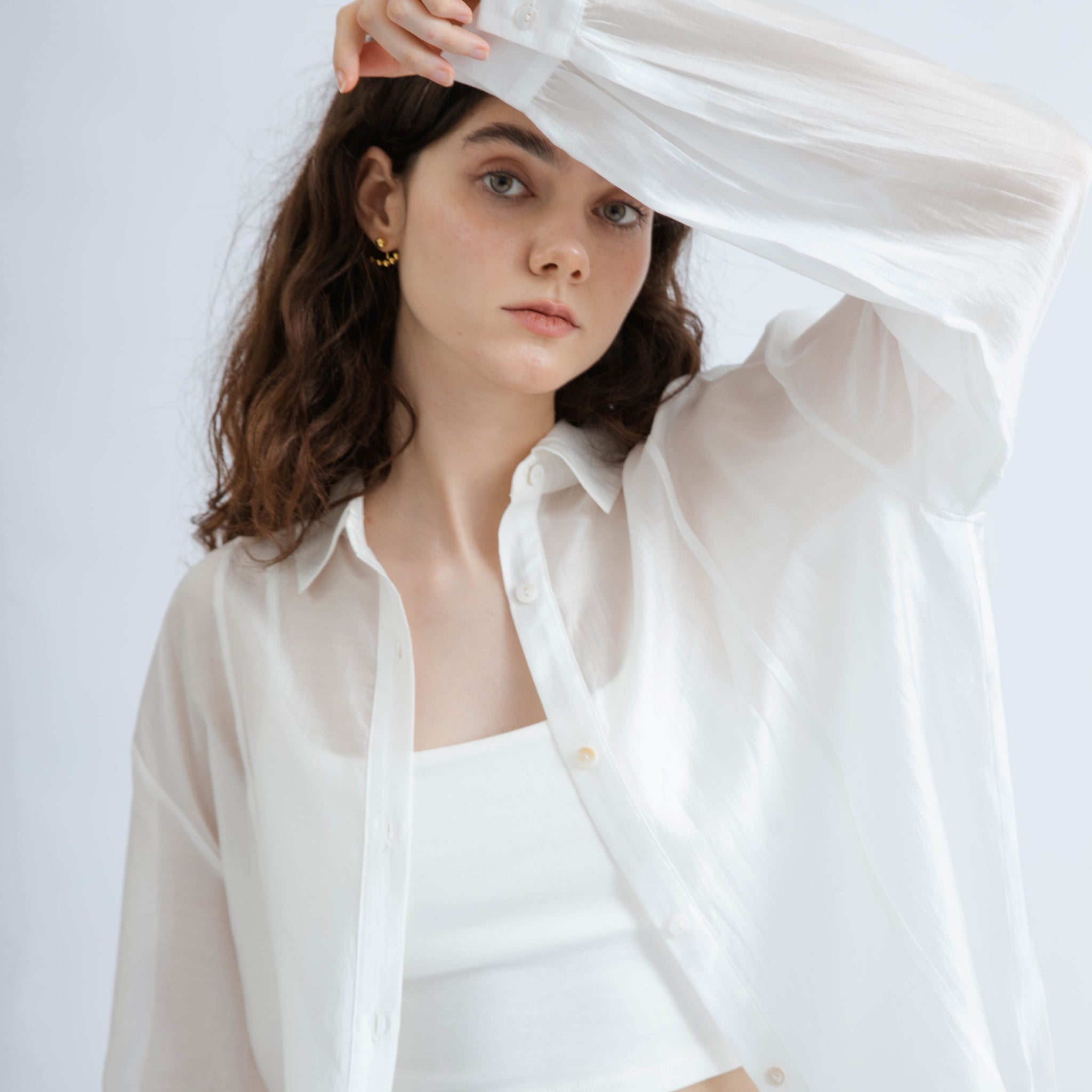 Sheer Long Sleeve Tencel Shirt (Ivory)