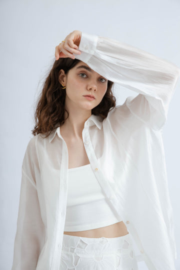 Sheer Long Sleeve Tencel Shirt (Ivory)
