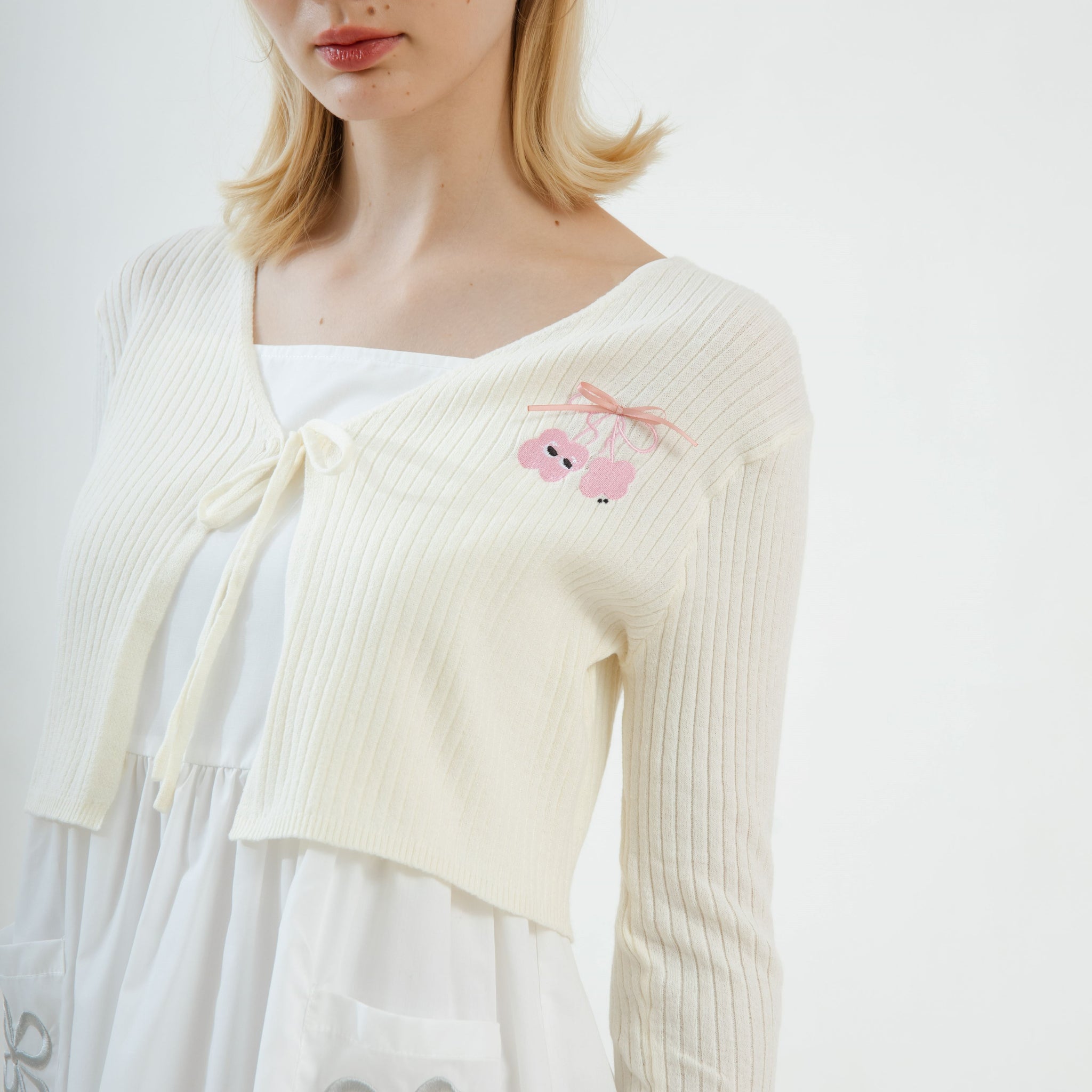 LULU Ribbon Front-Tie Cardigan (Beige)
