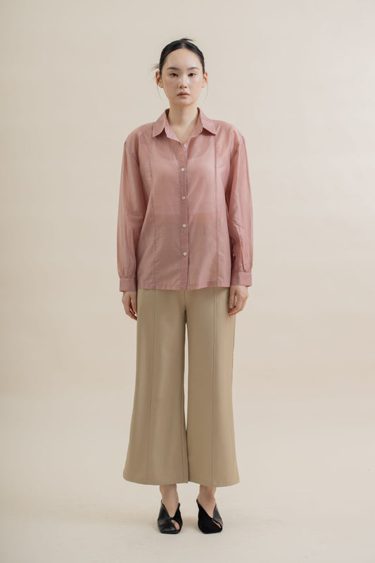 Sheer Long Sleeve Tencel Shirt (Pink)