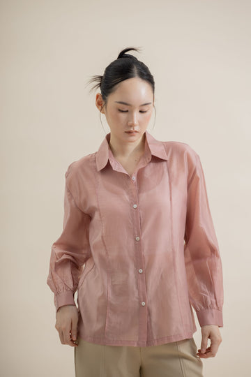 Sheer Long Sleeve Tencel Shirt (Pink)