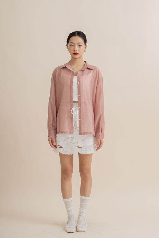 Eyelet Lace Drawstring Short Skirt (Ivory)