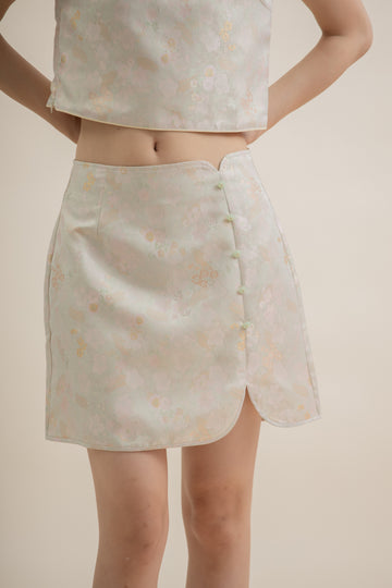 Pastel Gleam Floral Cheongsam Skirt (Beige Yellow)