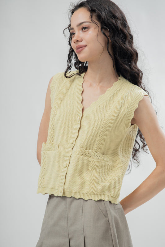 Wavy Side Seam Knit Vest (Light Mustard)