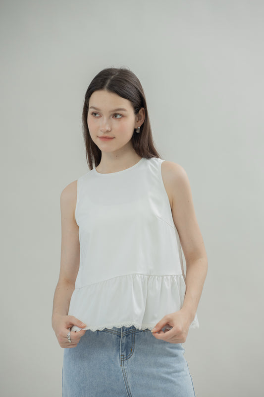 Aurelia Lace Hem Sleeveless Top (Ivory)