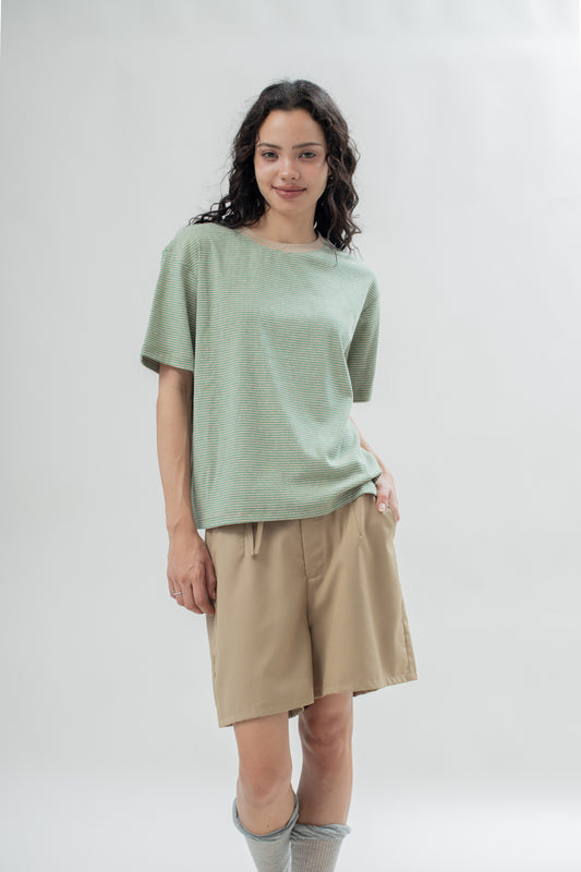 Cotton Stripes Round Neck Tee