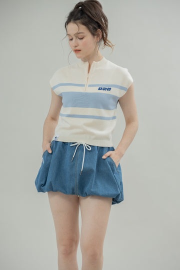 LULU Zipper Stripes Knit Top (Blue Stripes)