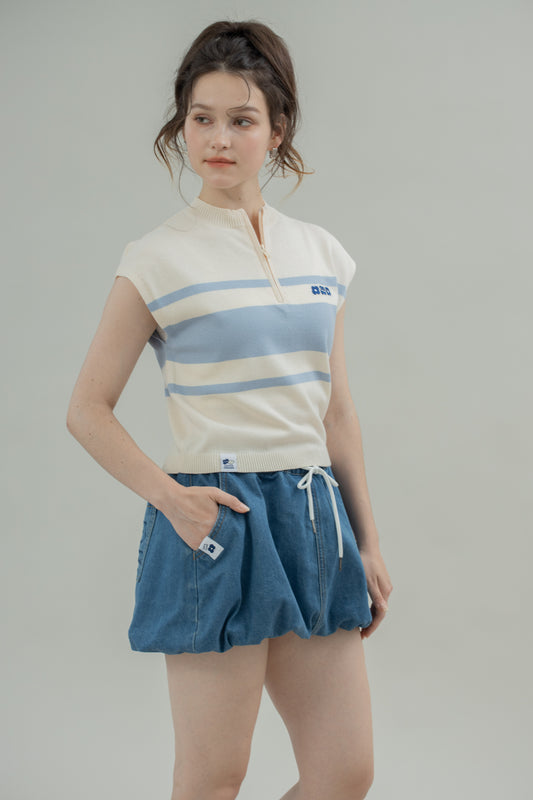 LULU Zipper Stripes Knit Top (Blue Stripes)