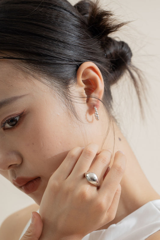 Round Beaded Hoop Earrings (Silver)