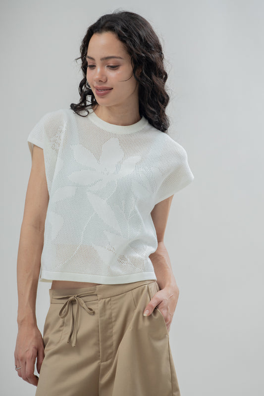 Floral Weave Crochet Top (Ivory)