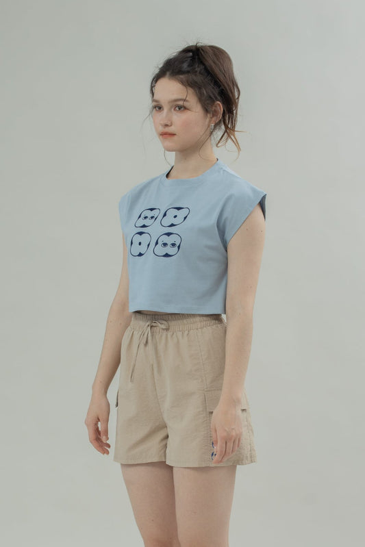 LULU Embroidery Boxy Crop Top (Blue)