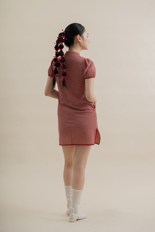 LULU Plaid Cheongsam Dress (Red Plaid)
