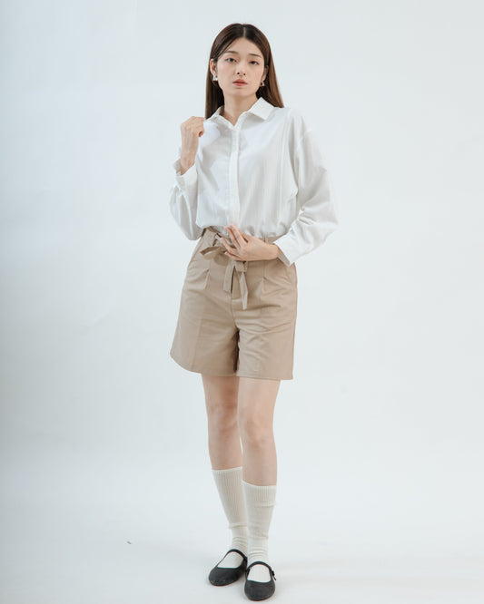 Cut & Sew Long Sleeve Shirt (Off White)