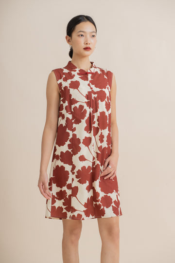 Gilded Petals Sleeveless Dress (Red Floral)