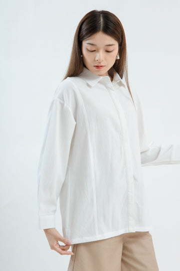 Cut & Sew Long Sleeve Shirt (Off White)