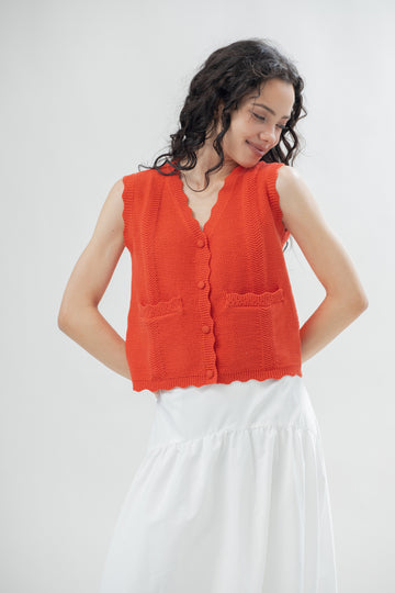 Wavy Side Seam Knit Vest (Red)