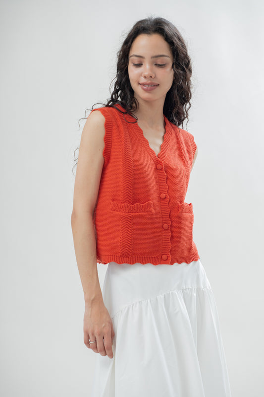 Wavy Side Seam Knit Vest (Red)