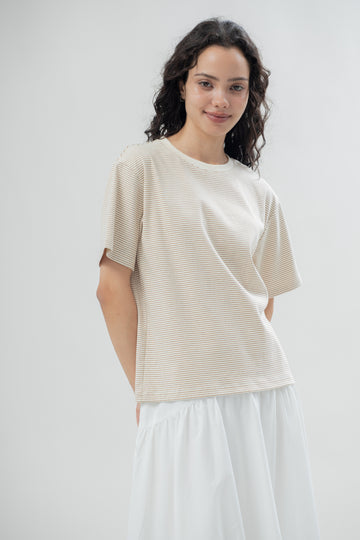 Cotton Stripes Round Neck Tee