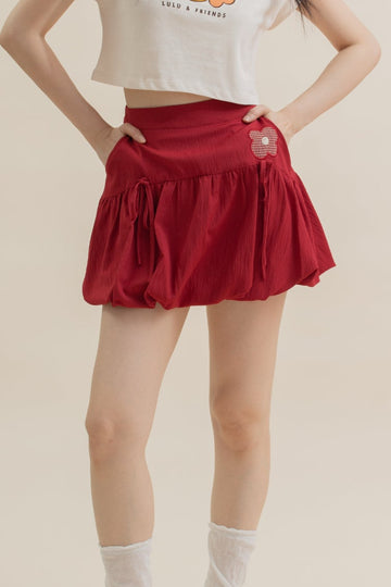 LULU Flower Embroidery Puffy Skirt (Red)