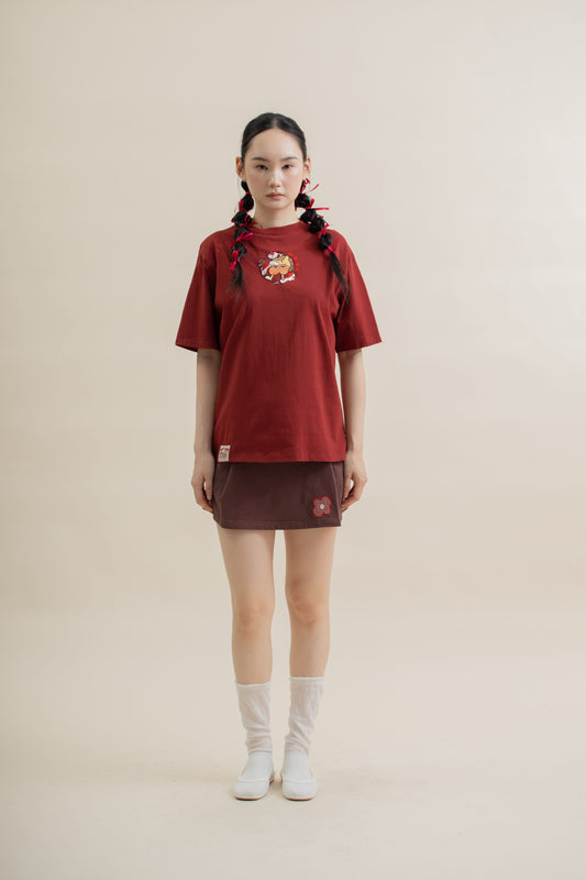 LULU And Fish Embroidery Unisex Tee (Maroon)