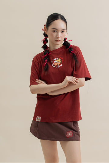 LULU And Fish Embroidery Unisex Tee (Maroon)