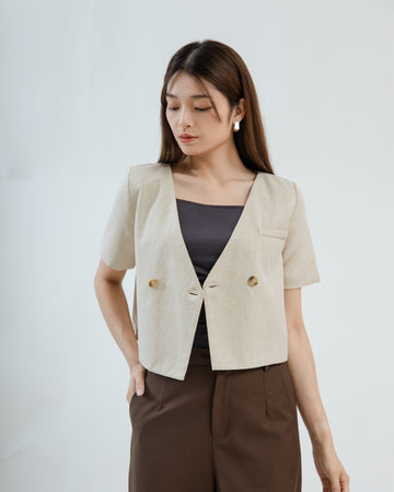 Loose Fit Short Sleeve Outerwear (Beige)