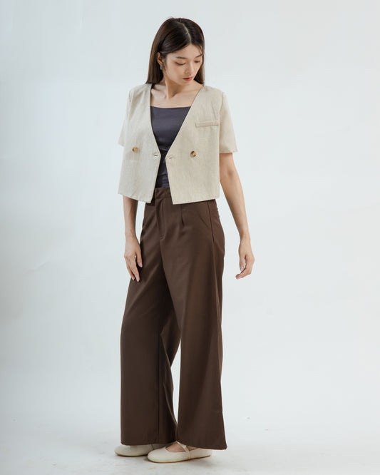 Loose Fit Short Sleeve Outerwear (Beige)